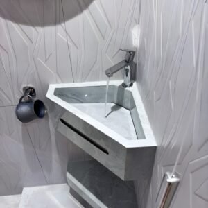 bespoke Corner cloakroom single washbasin wall mounted