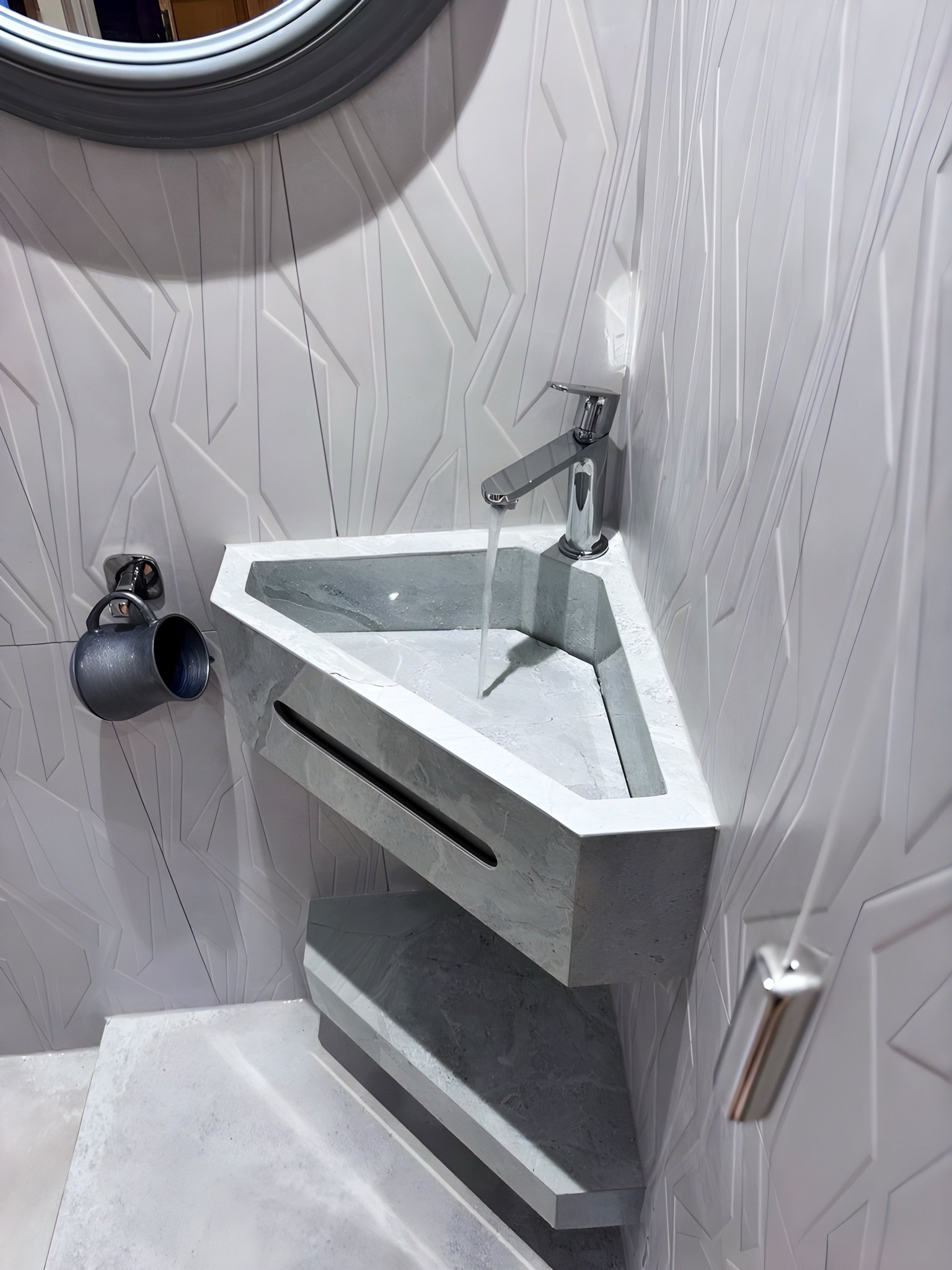 bespoke Corner cloakroom single washbasin wall mounted